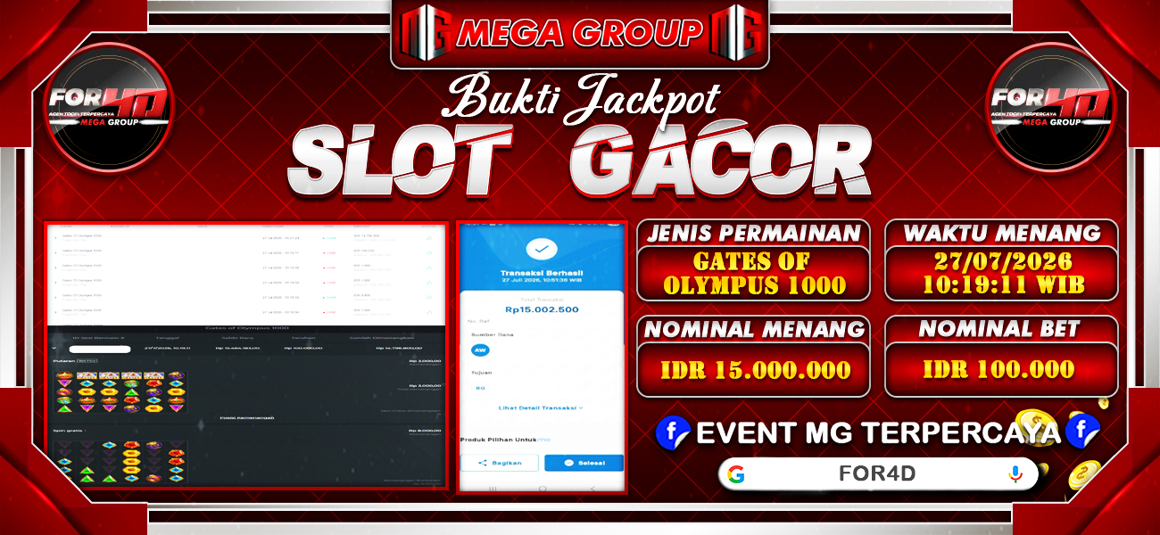 Bukti JP situs For4D hari Senin, 27 Juli 2026