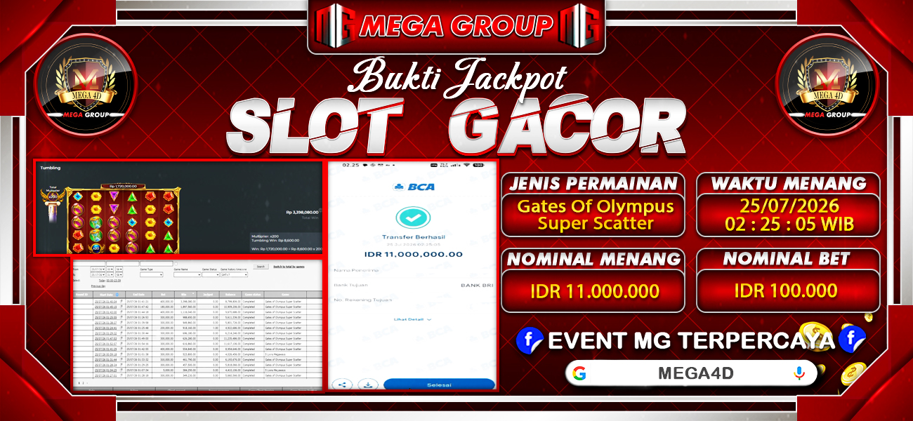 Bukti JP situs Mega4D hari Sabtu, 25 Juli 2026