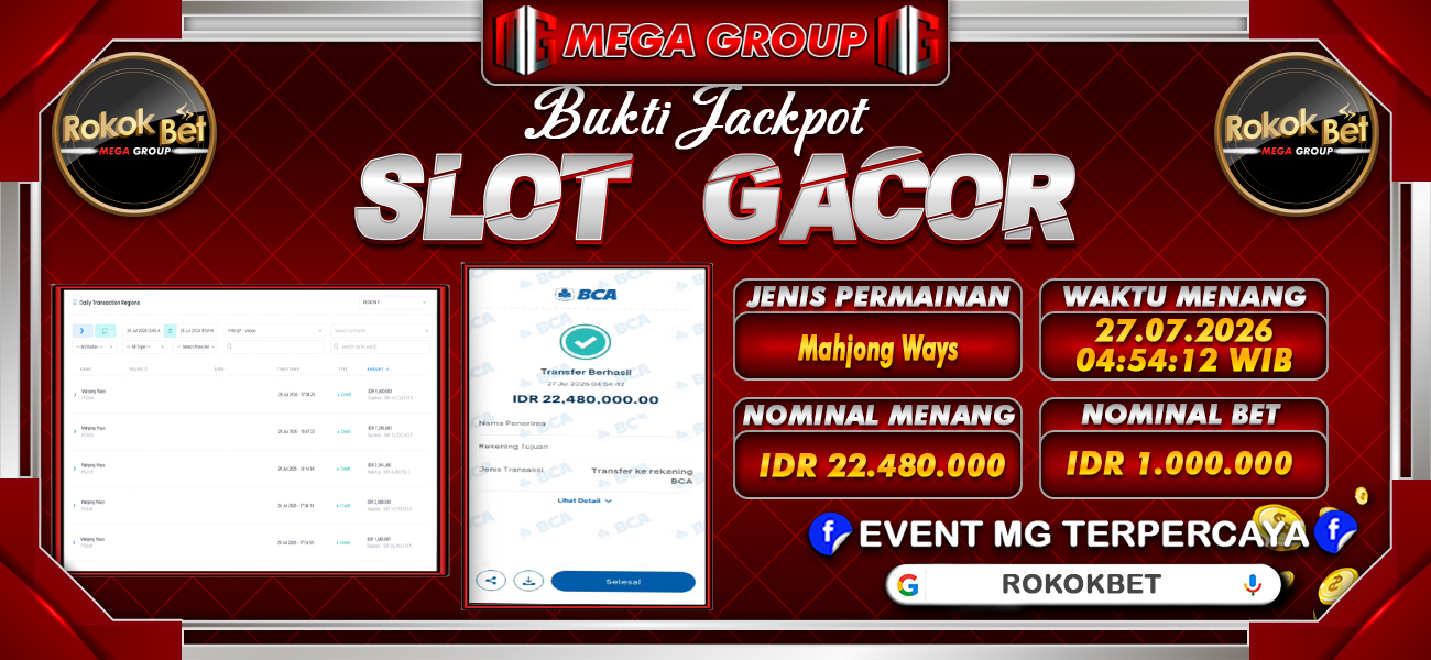 Bukti JP situs Rokokbet hari Senin, 27 Juli 2026