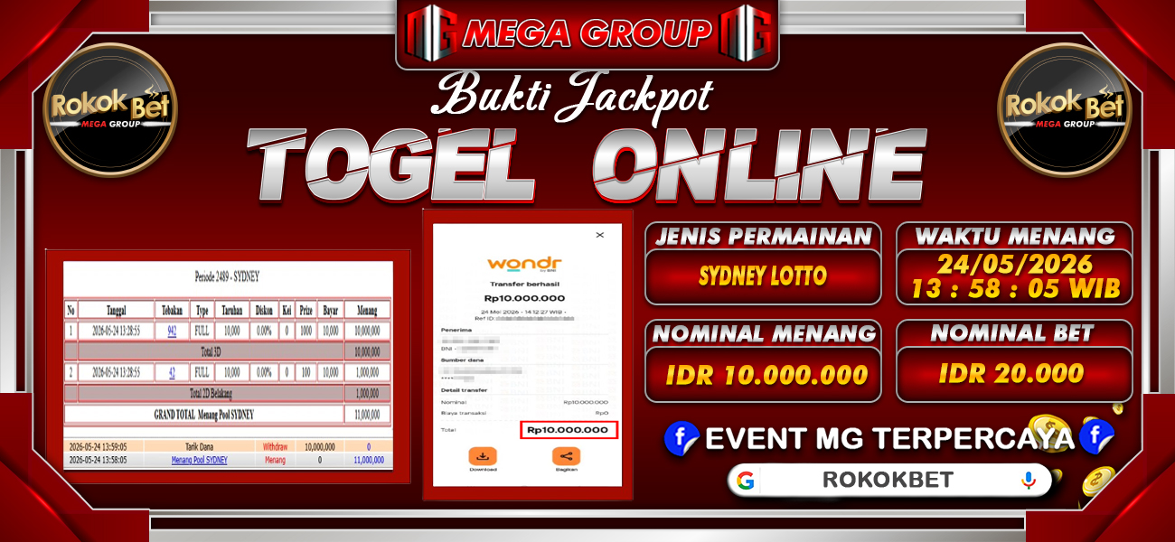 Bukti JP situs Rokokbet hari Senin, 25 Mei 2026