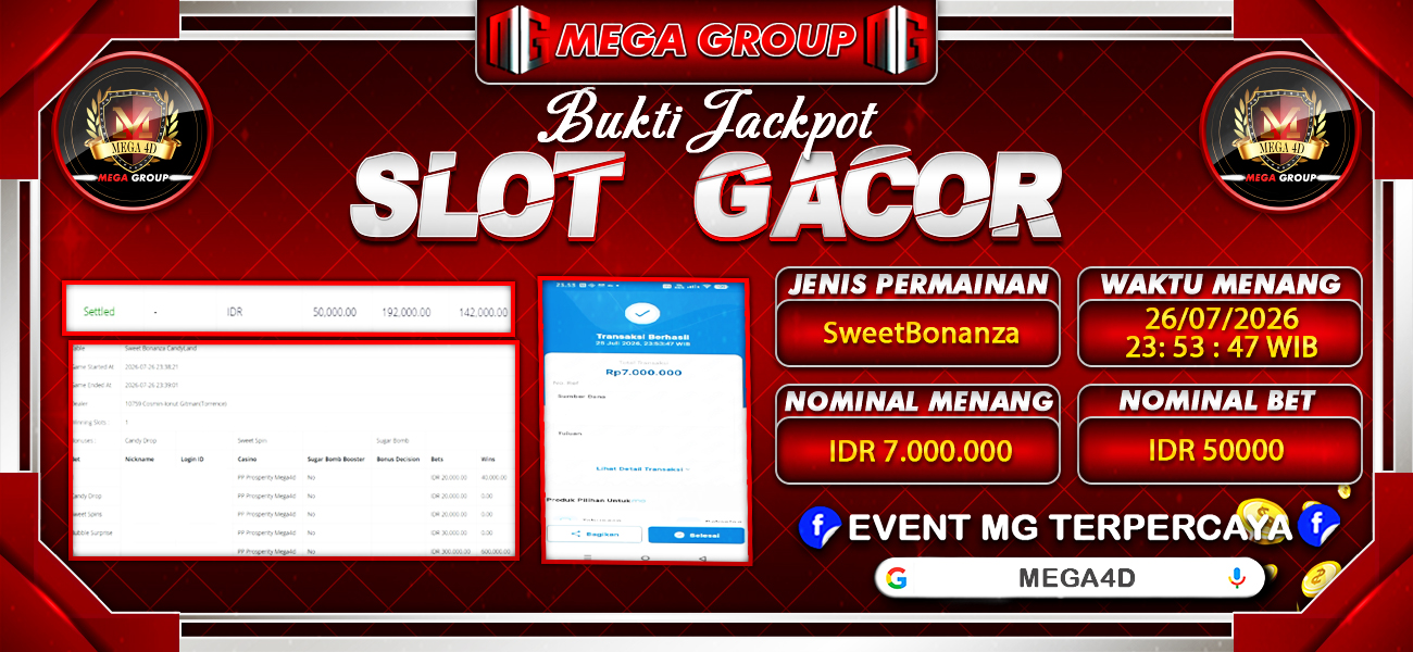 Bukti JP situs Mega4D hari Minggu, 26 Juli 2026