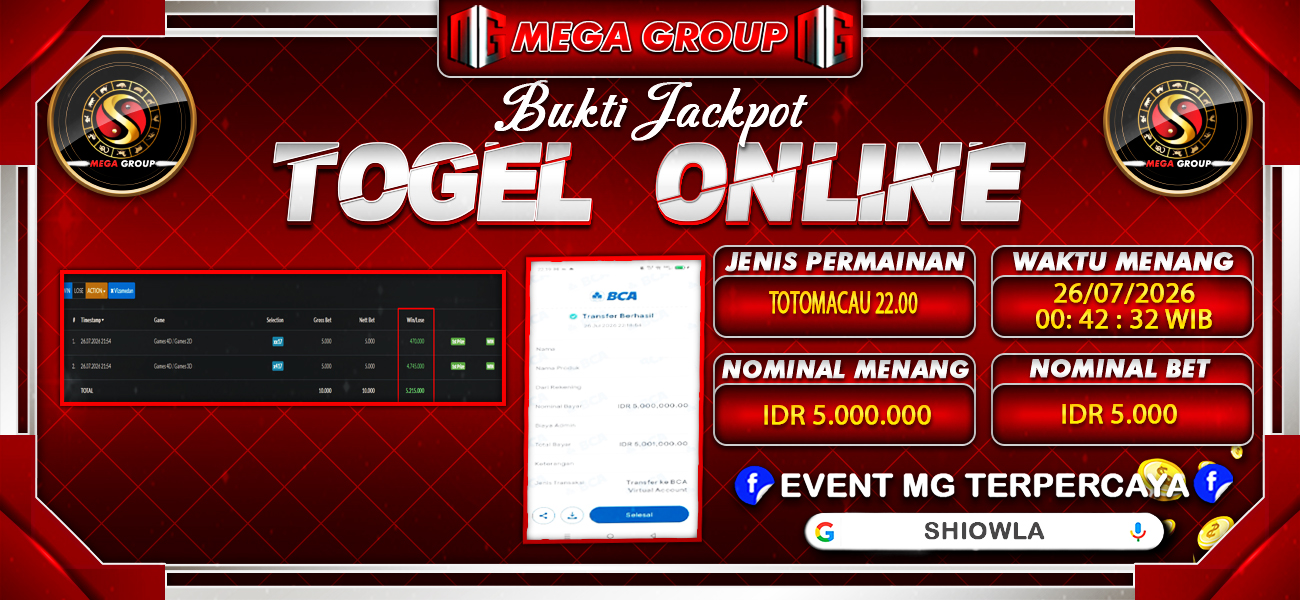 Bukti JP situs Shiowla hari Minggu, 26 Juli 2026